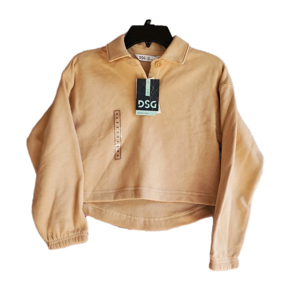 NWT‎ DSG Girls XS Henley Fleece Top Sandy Slate Tan Collared Long Sleeve Shirt